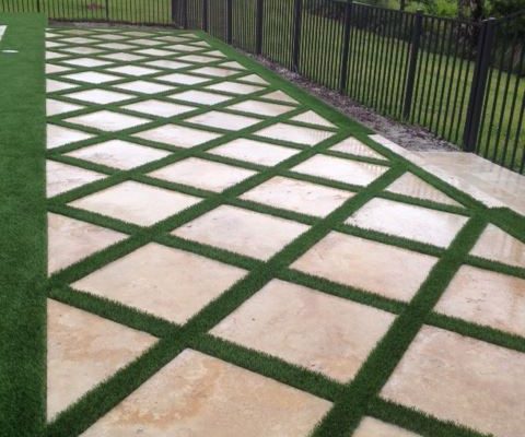 Synthetic Turf International SoftLawn Lawn and Landscape Artificial Grass with Pavers