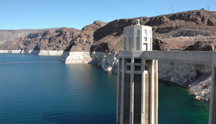 Lake Mead's water level has dropped over 120 feet below capacity in recent years