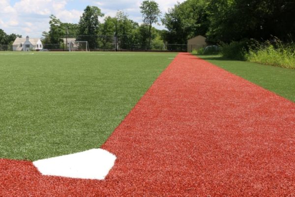Baseball diamond, infield and outfield made out of synthetic turf
